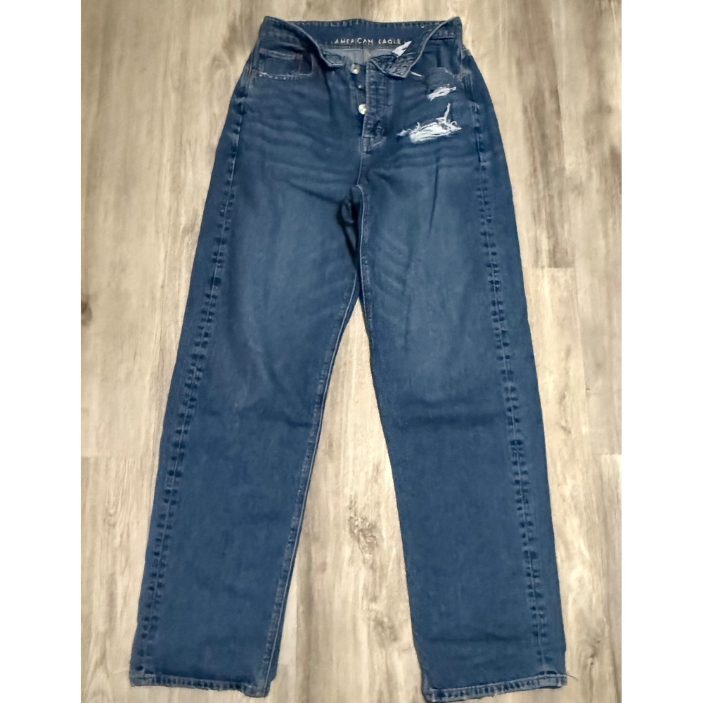 American Eagle Mom Jeans Size 6 Ripped Distressed High Waisted Denim Blue